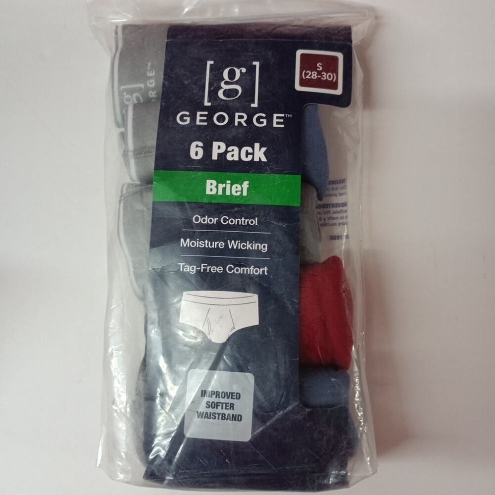 George Men's 6 Pack Briefs Assorted‎ Colors Size S (28-30) Cotton Tag-Free